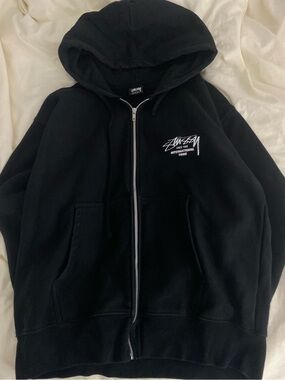 Stussy Black Hoodie with White Graphic Back Print